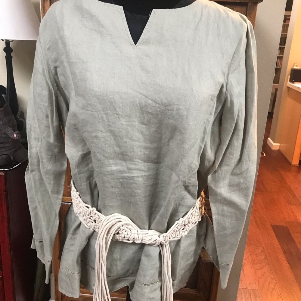 Units Sage green Linen Tunic With Macramé Belt